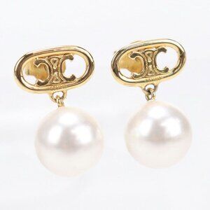Celine Pearl Triomphe Earrings Metal